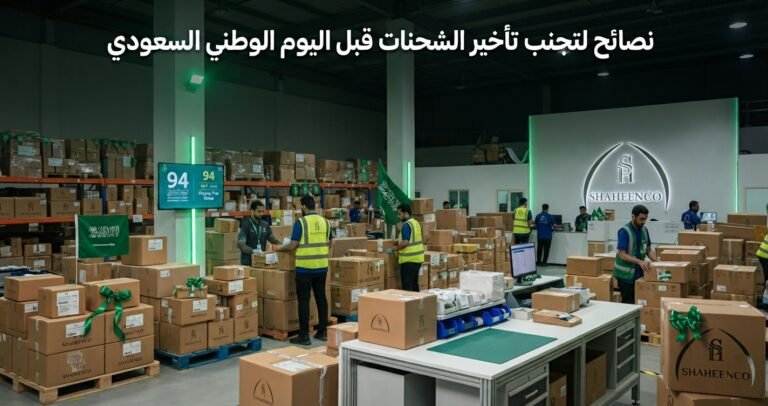 تجنب تأخير الشحنات قبل اليوم الوطني السعودي من خلال نصائح عملية حول التخليص الجمركي والمستندات والشحن والتخطيط المبكر مع عبدالله شاهين.