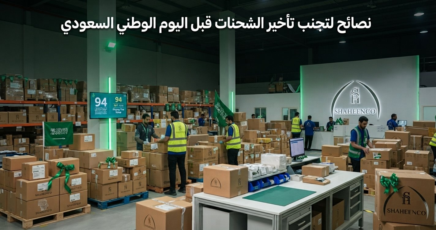تجنب تأخير الشحنات قبل اليوم الوطني السعودي من خلال نصائح عملية حول التخليص الجمركي والمستندات والشحن والتخطيط المبكر مع عبدالله شاهين.