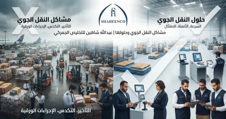 اكتشف أبرز مشاكل النقل الجوي وحلولها العملية مع خبرة عبدالله شاهين للتخليص الجمركي. تخليص سريع، إجراءات آمنة، وتجنب التأخير في شحناتك الجوية.