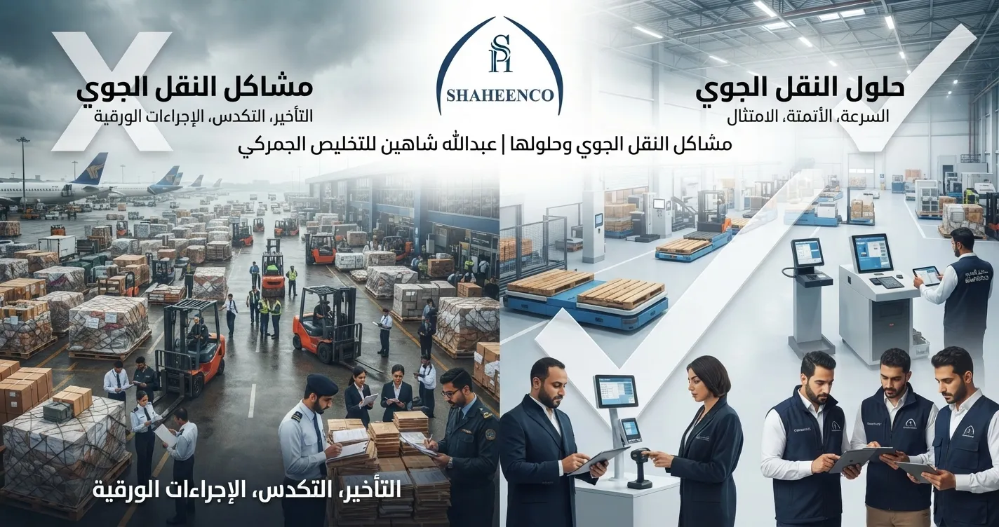 اكتشف أبرز مشاكل النقل الجوي وحلولها العملية مع خبرة عبدالله شاهين للتخليص الجمركي. تخليص سريع، إجراءات آمنة، وتجنب التأخير في شحناتك الجوية.
